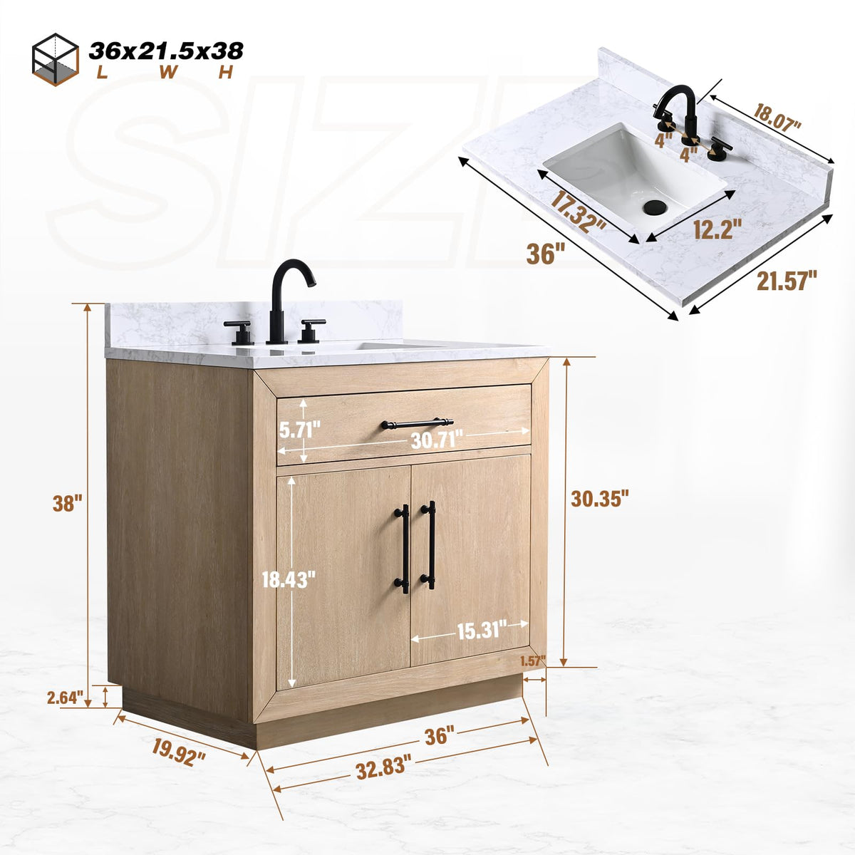 HOMEBEYOND 72" Bathroom Vanity with Double Sink & Ceramic Top, MDF Material Vanity Cabinet with Basin Combo, Soft-Closing Doors, Removable Shelf, Backsplash, Tan