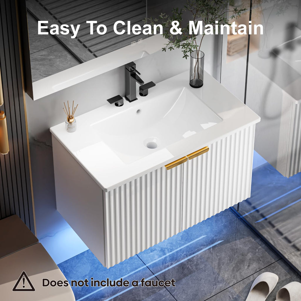 30" Bathroom Vanity with Sink, Wall Mounted Cabinet, Black