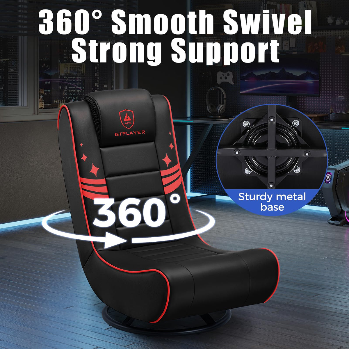 GTPLAYER Floor Gaming Chair Foldable Swivel Floor Chairs for Kids Boys Comfy Video Game Seat with 360Â° Multipurpose for Gamers, Bedroom or Game Room(Black-Blue)
