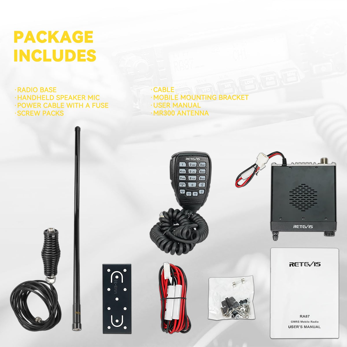 Retevis RA87 GMRS Mobile Radio, High Power Mobile Transceiver Base Station