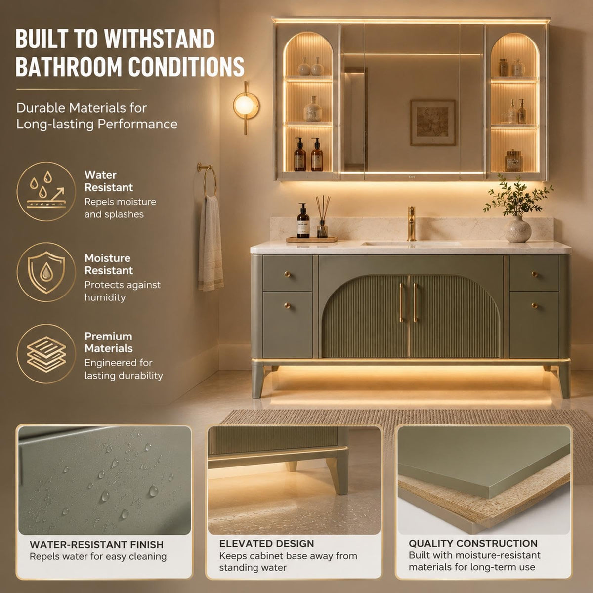 50 IN Freestanding Single Sink Bathroom Vanity with LED Mirror Cabinet