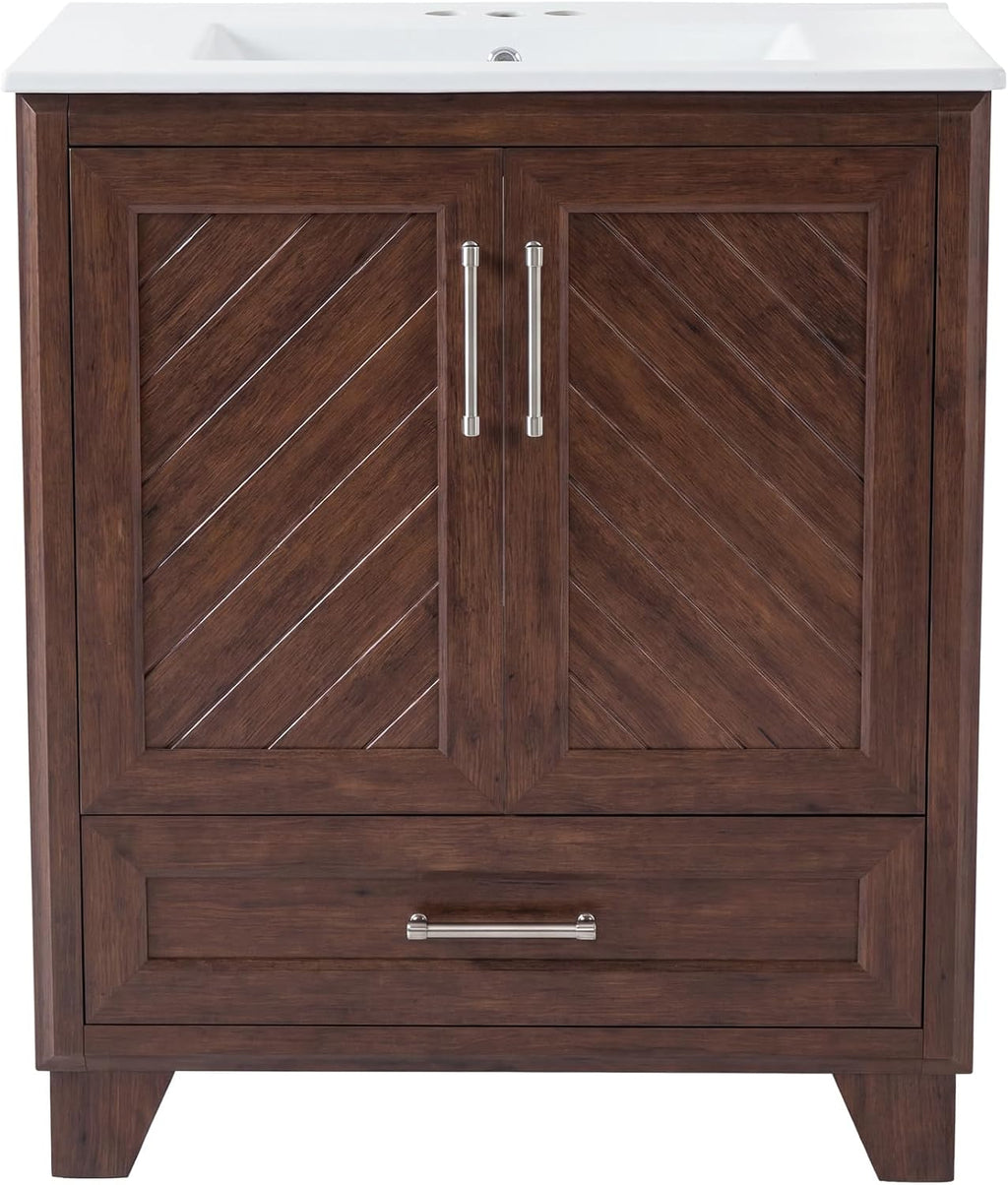 Tribesigns 30 Inch Bathroom Vanity with Sink, Water-Resistant Door, Walnut