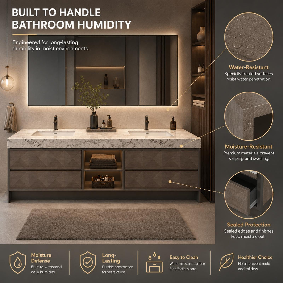 52 IN Freestanding Double Bathroom Vanity with Sinks & LED Backlit Mirror