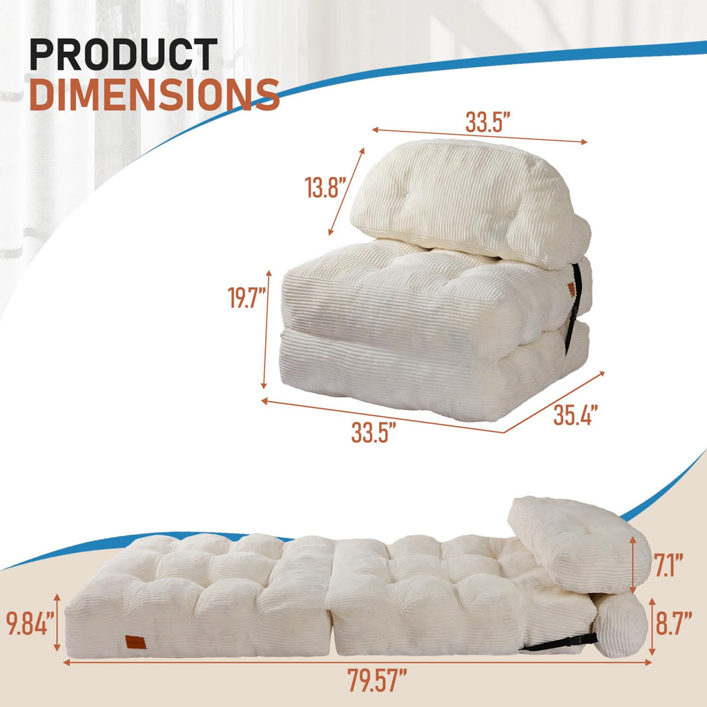 Folding Sofa Bed, Convertible Sleeper Chair with Back Support and Pillow