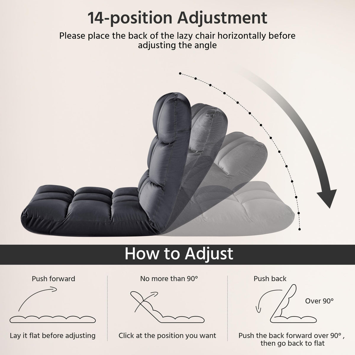 Yaheetech 14-Position Folding Floor Chairs with Back Support Black 2pcs