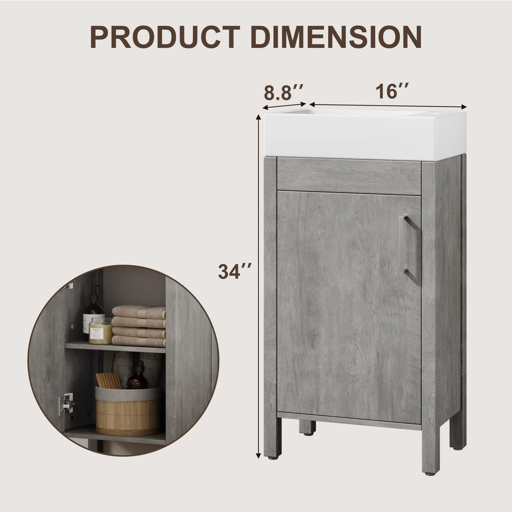 Garvee 24" Bathroom Vanity with Sink, Freestanding Bathroom Cabinet