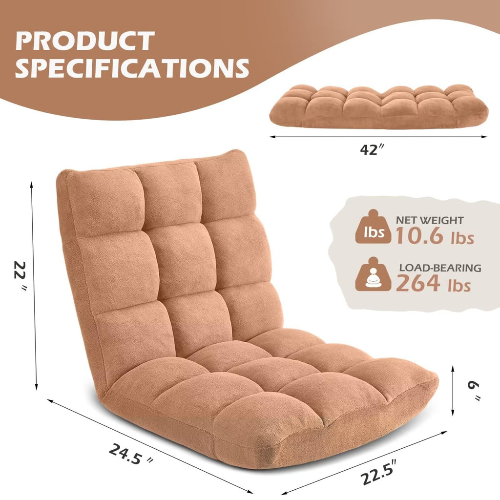 Folding Floor Gaming Chair 14-Poistion Cushioned Adjustable Floor Lazy Sofa Chair w/Breathable Cotton & Skin-Friendly Velvet for Adults & Kids Perfect for Reading Gaming Meditating, Darkblue