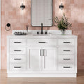 DKB Isabella 60 Inch Bathroom Vanity Single Sink â White Bathroom Vanity with Sink, 1.5" Edge Carrara White Quartz Countertop, Solid Wood, 2 Soft-Close Doors, 8 Dovetail Drawers + Tilt Drawer