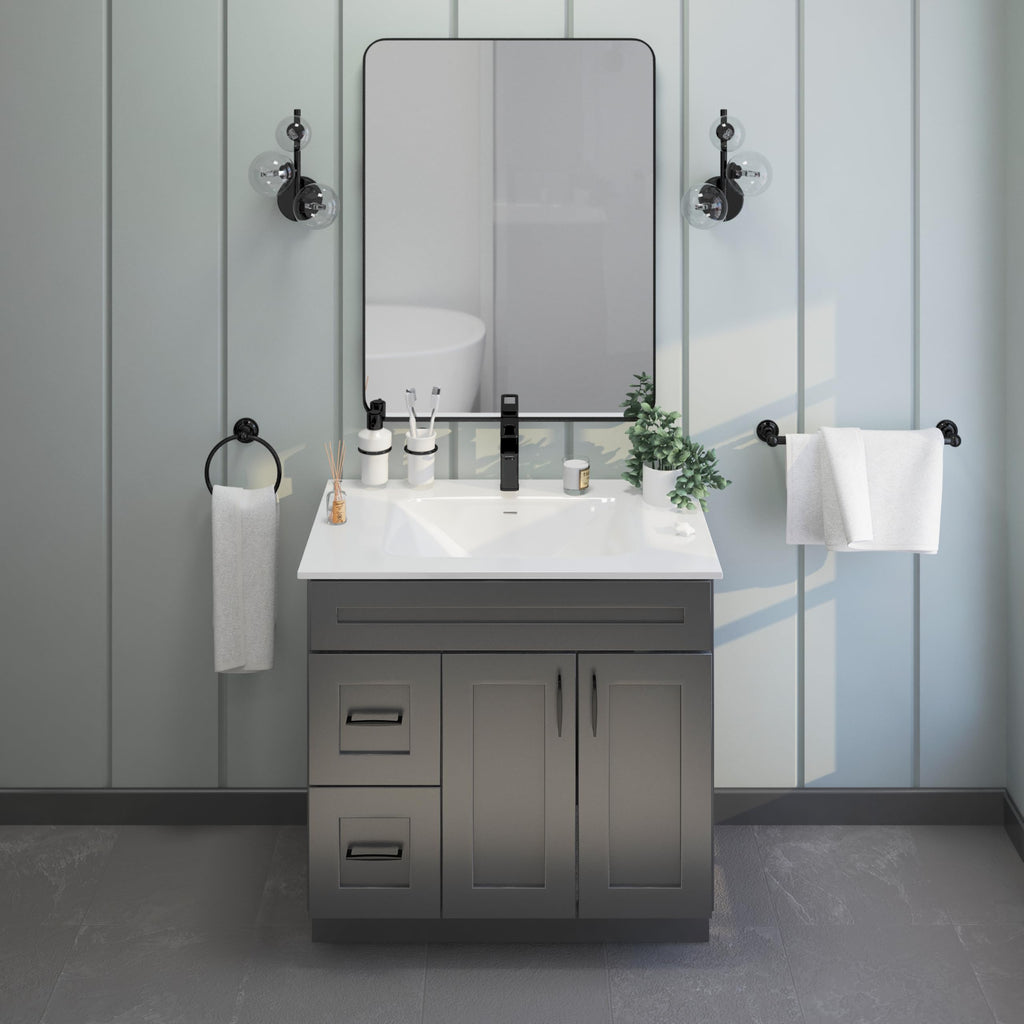 36" Maple Walnut Bathroom Vanity Base â Ready-to-Assemble Sink Cabinet with Drawers, Shaker Style Storage, Base Only, No Top or Sink