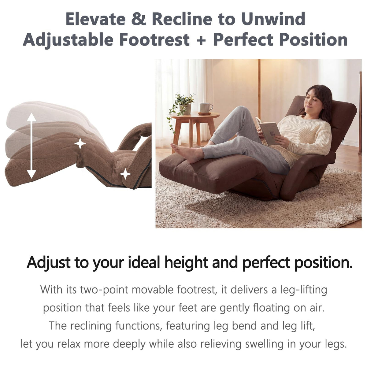 Adjustable Floor Gaming Chair with Footrest, 14-Position Backrest