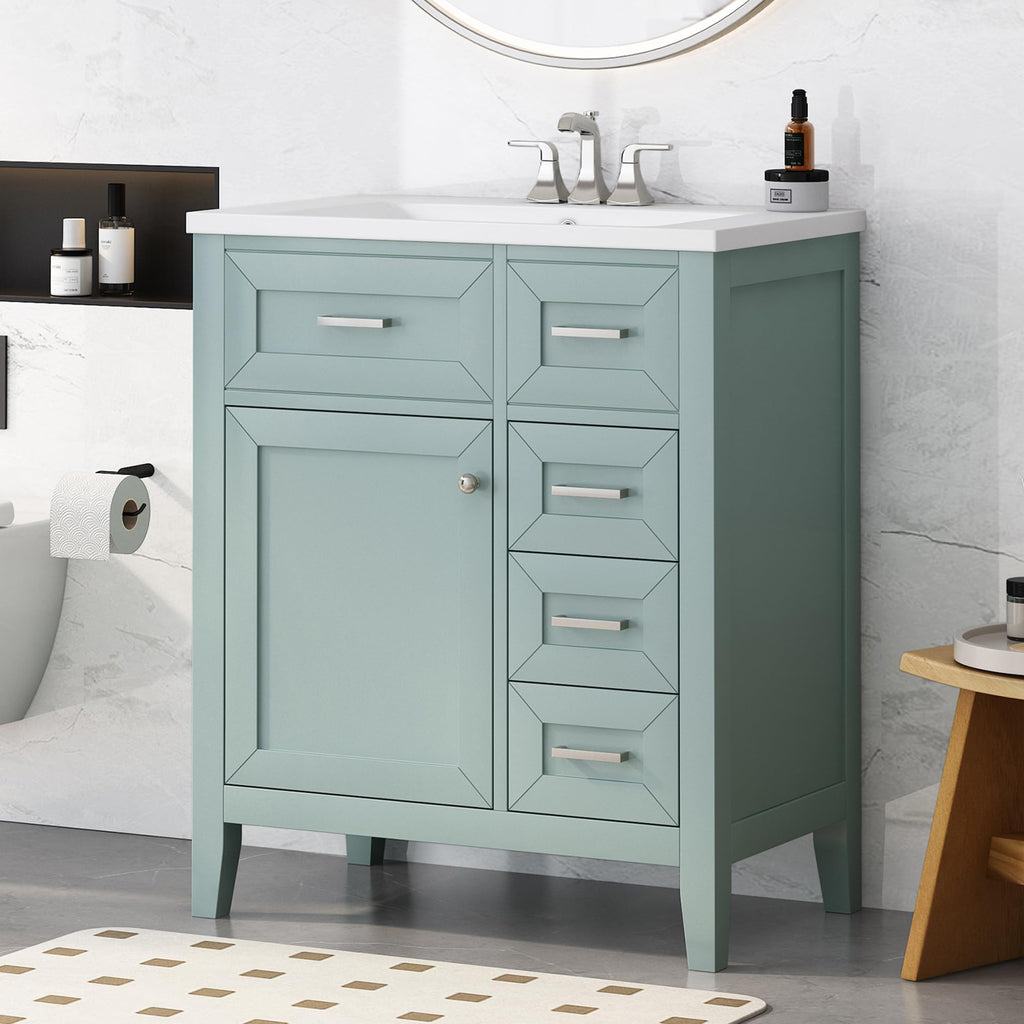 36 Inch Bathroom Vanities with Undermount Ceramic Sink, Storage Cabinet with Soft Closing Doors and Three Drawers, Solid Wood Frame, Natural Wood