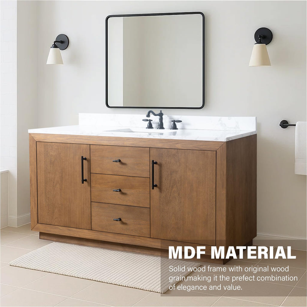 HOMEBEYOND 72" Bathroom Vanity with Double Sink & Ceramic Top, MDF Material Vanity Cabinet with Basin Combo, Soft-Closing Doors, Removable Shelf, Backsplash, Tan