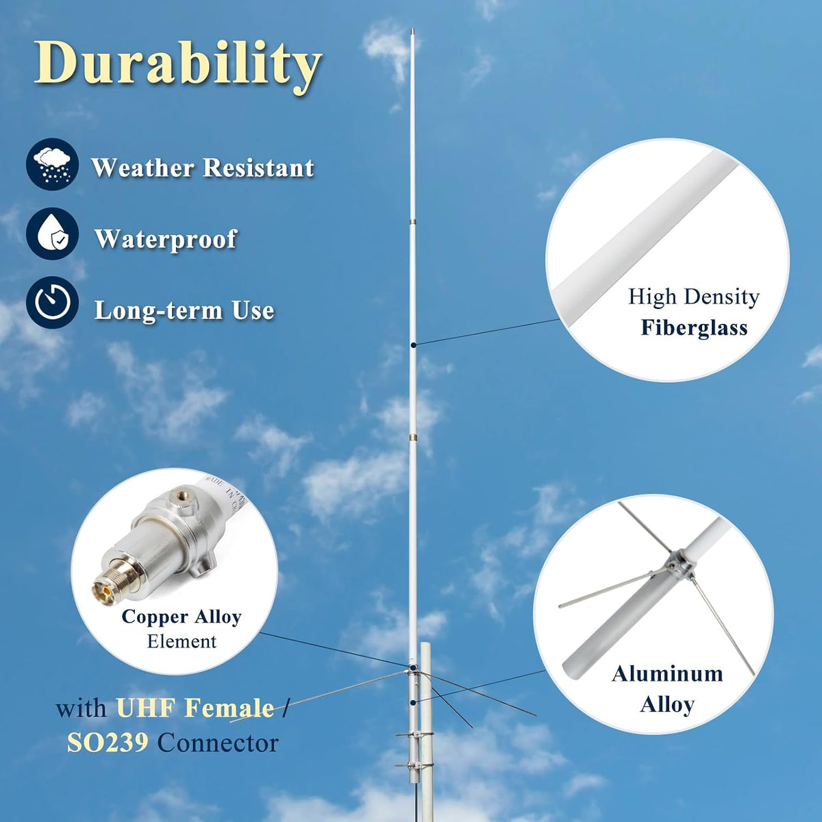 2m/70cm Dual-Band Base Station Antenna, 200W 5.5/8.5dBi High Gain