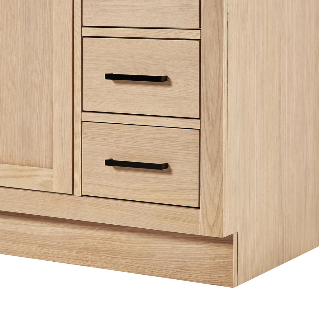 DKB Beckford 42-Inch White Bathroom Vanity with Sink, Solid Wood Base Cabinet, 1.5" White Quartz Countertop, Rectangular Sink, 2 Soft Closing Doors, 9 Drawers