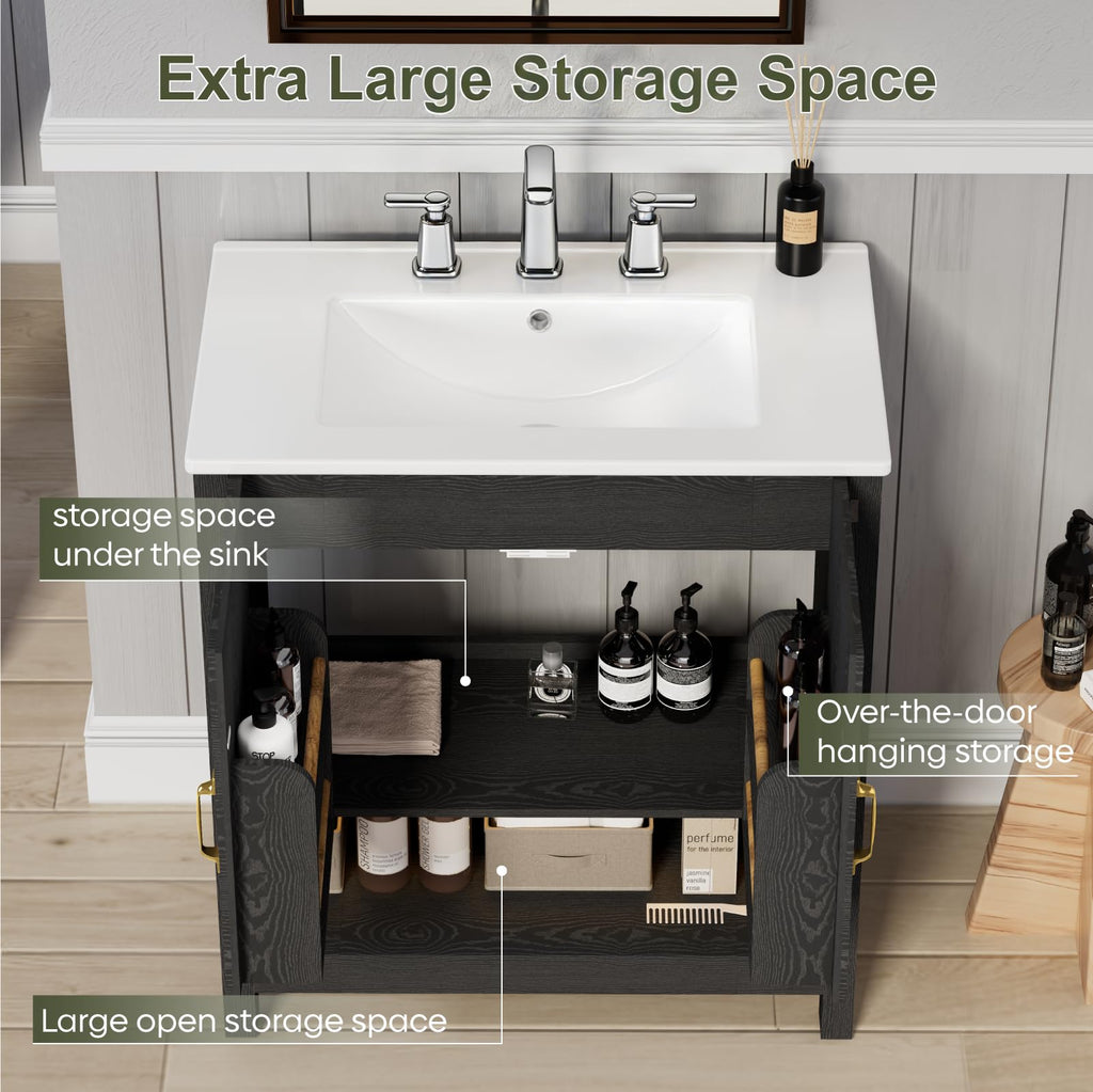 30" Bathroom Vanity with Sink, Modern Bathroom Cabinet, White