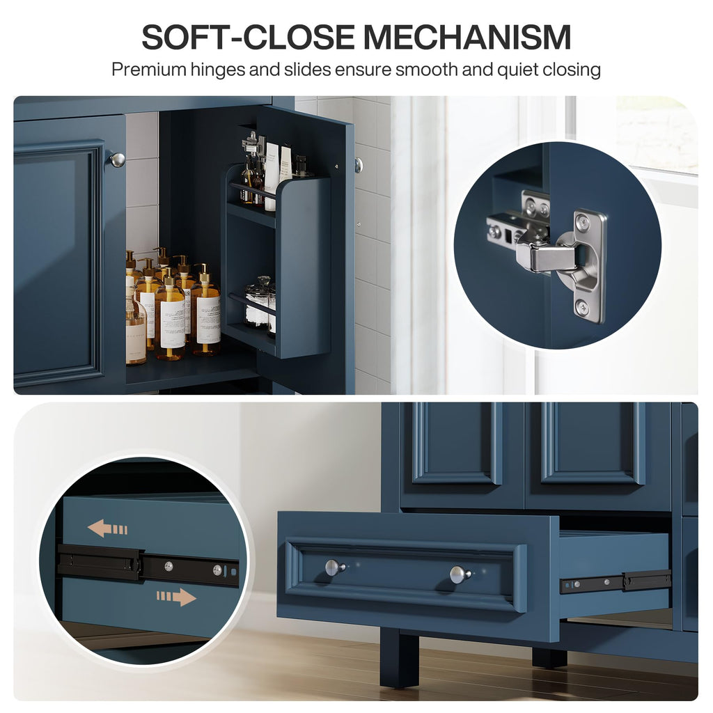 Tribesigns 30" Bathroom Vanity with Sink, Freestanding Bathroom Vanities Cabinet with Ceramic Basin Combo, Bathroom Sink Cabinet with 2 Doors and 1 Drawer, Solid Wooden Frame (Navy Blue, 30 INCH)