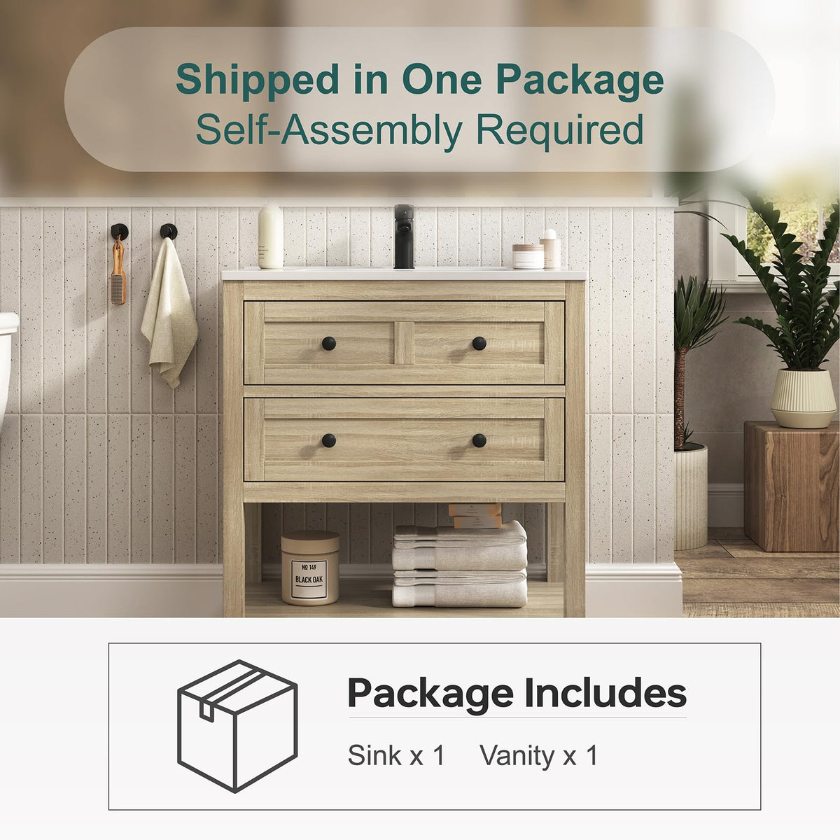 42 Inch Bathroom Vanity with Sink, Fully-Assembled, Walnut