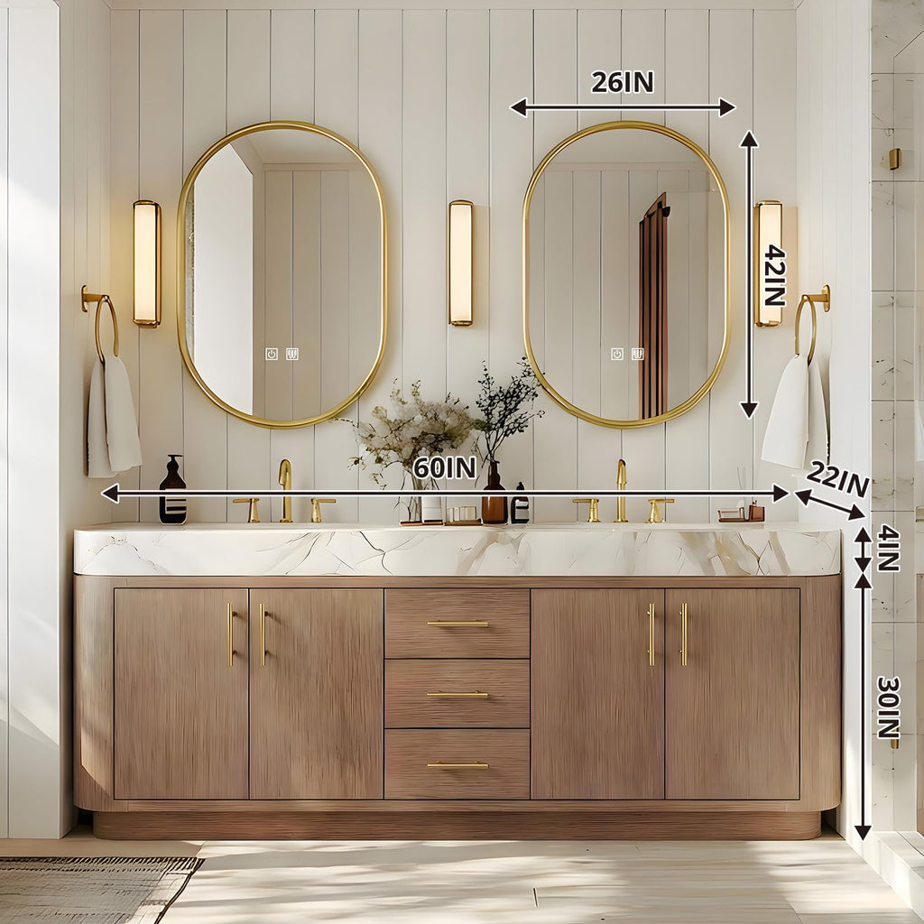 68 Inch Bathroom Vanity with Double Sink, Light Walnut