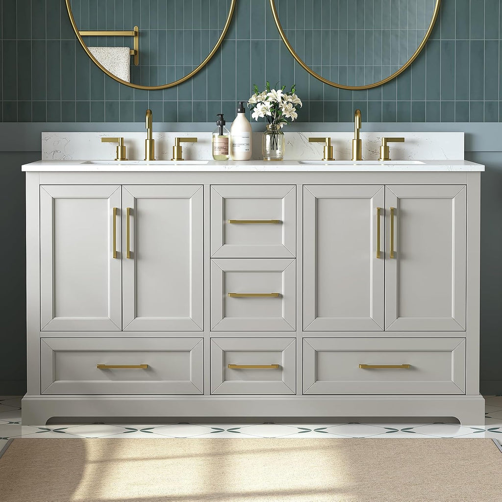 60 Inch Bathroom Vanity with Double Sink Combo, Greige