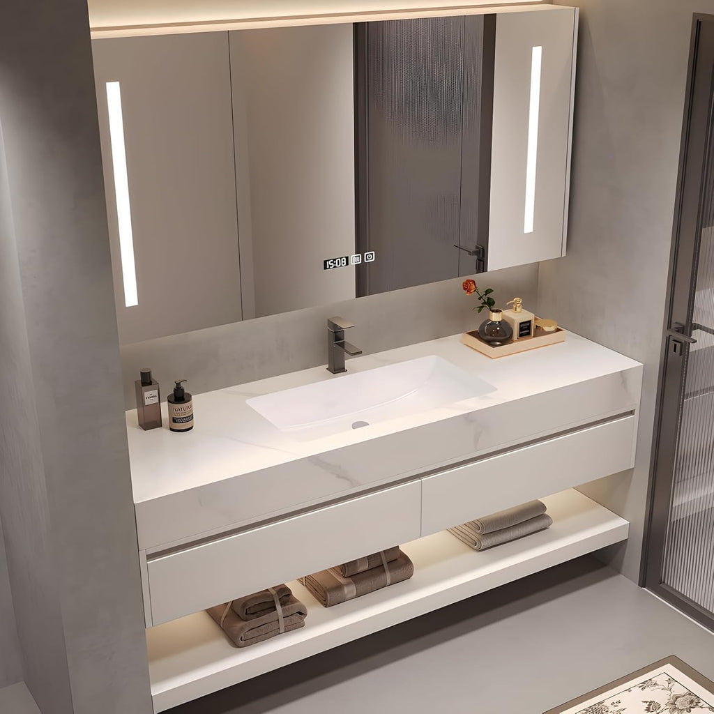 72" Bathroom Vanity with Double Sink, Fully Assembled, White