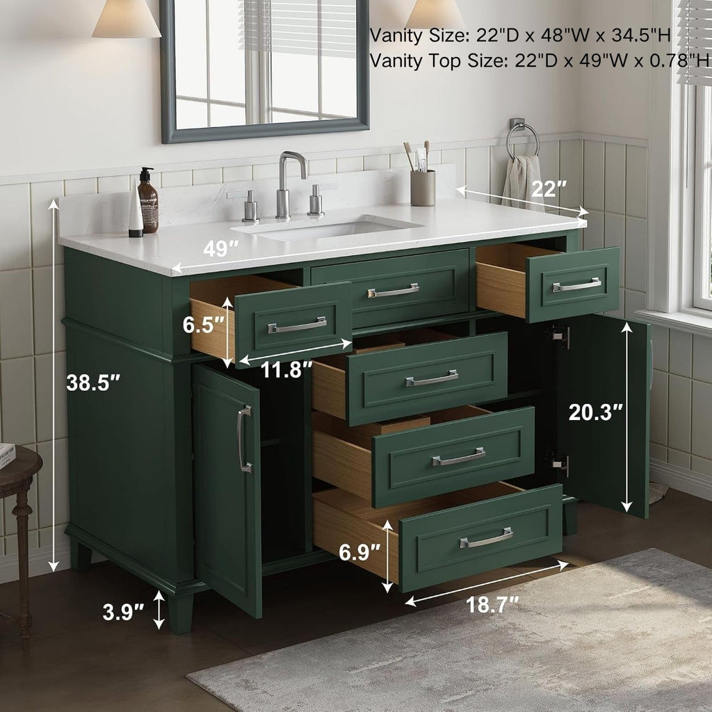 42 Inch Bathroom Vanity with Sink, Pre Assembled, White