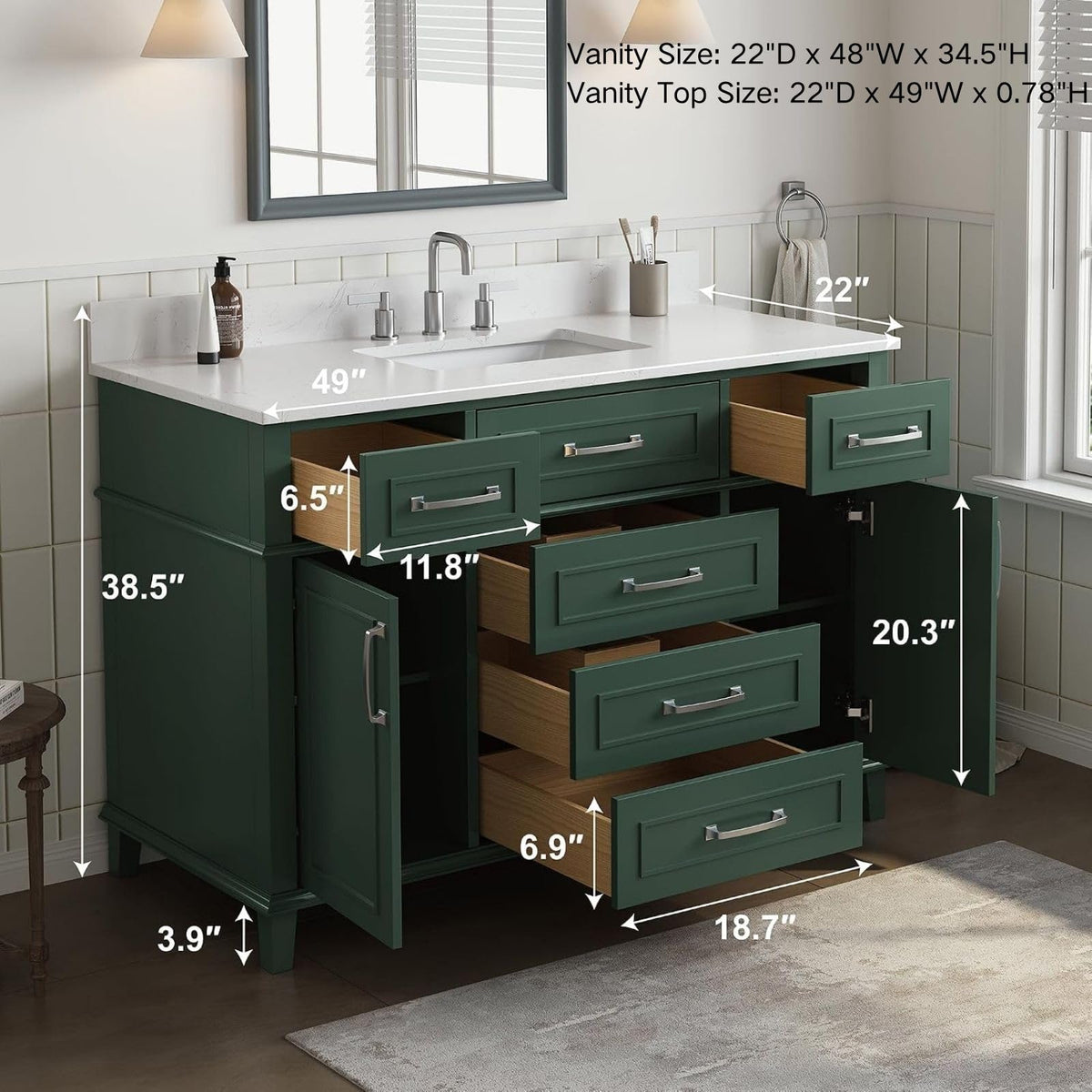 42 Inch Bathroom Vanity with Sink, Pre Assembled, White