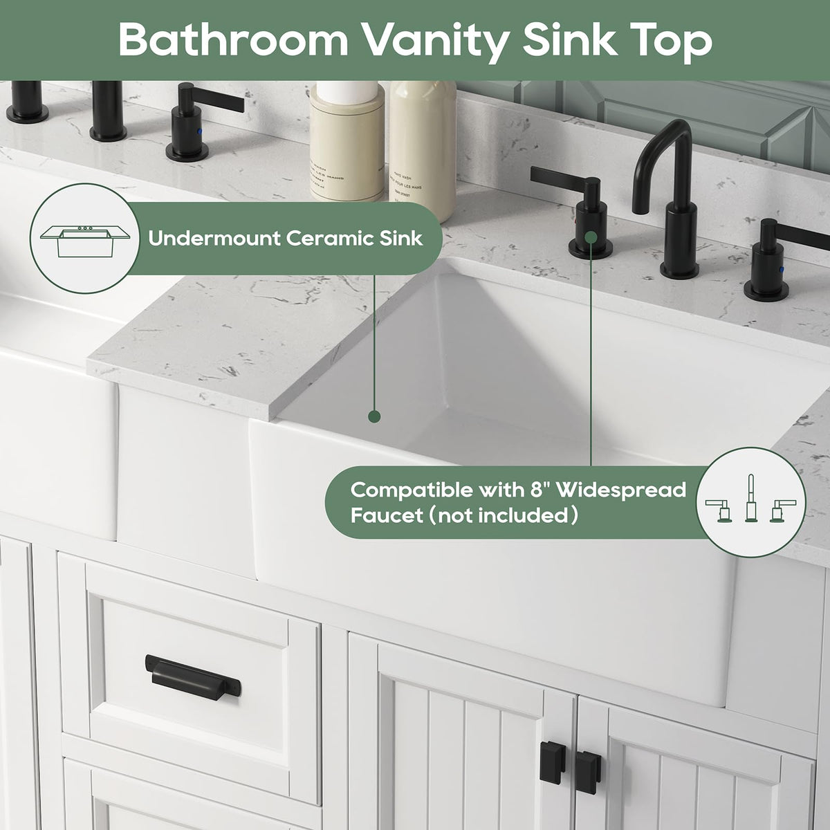 42 Inch Bathroom Vanity with Sink, Pre Assembled, White