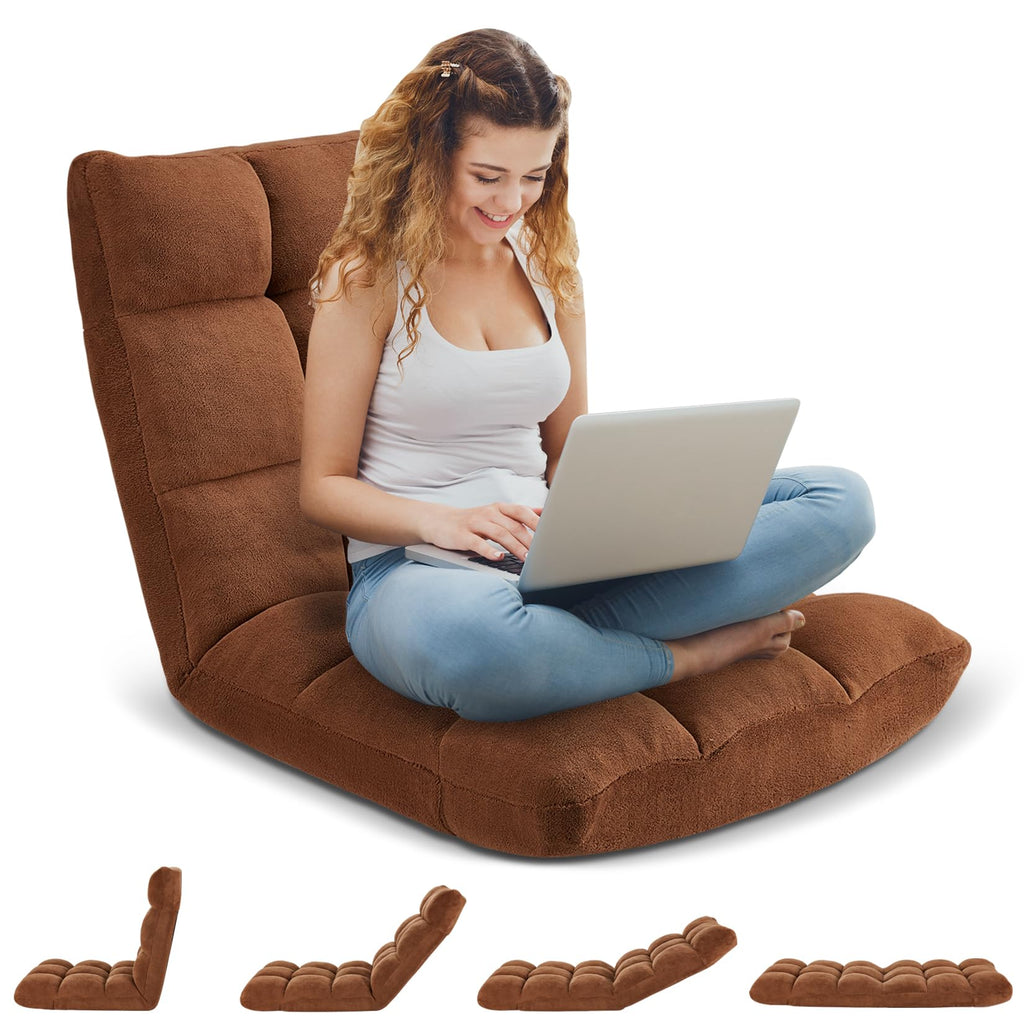 Folding Floor Gaming Chair 14-Poistion Cushioned Adjustable Floor Lazy Sofa Chair w/Breathable Cotton & Skin-Friendly Velvet for Adults & Kids Perfect for Reading Gaming Meditating, Darkblue