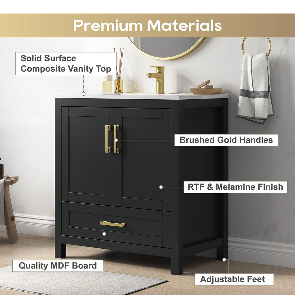 36 Inch Modern Bathroom Vanity with Sink, Black