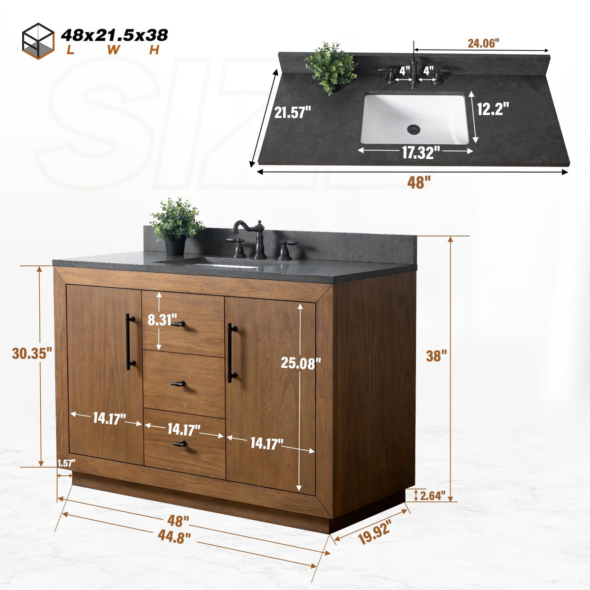 HOMEBEYOND 72" Bathroom Vanity with Double Sink & Ceramic Top, MDF Material Vanity Cabinet with Basin Combo, Soft-Closing Doors, Removable Shelf, Backsplash, Tan
