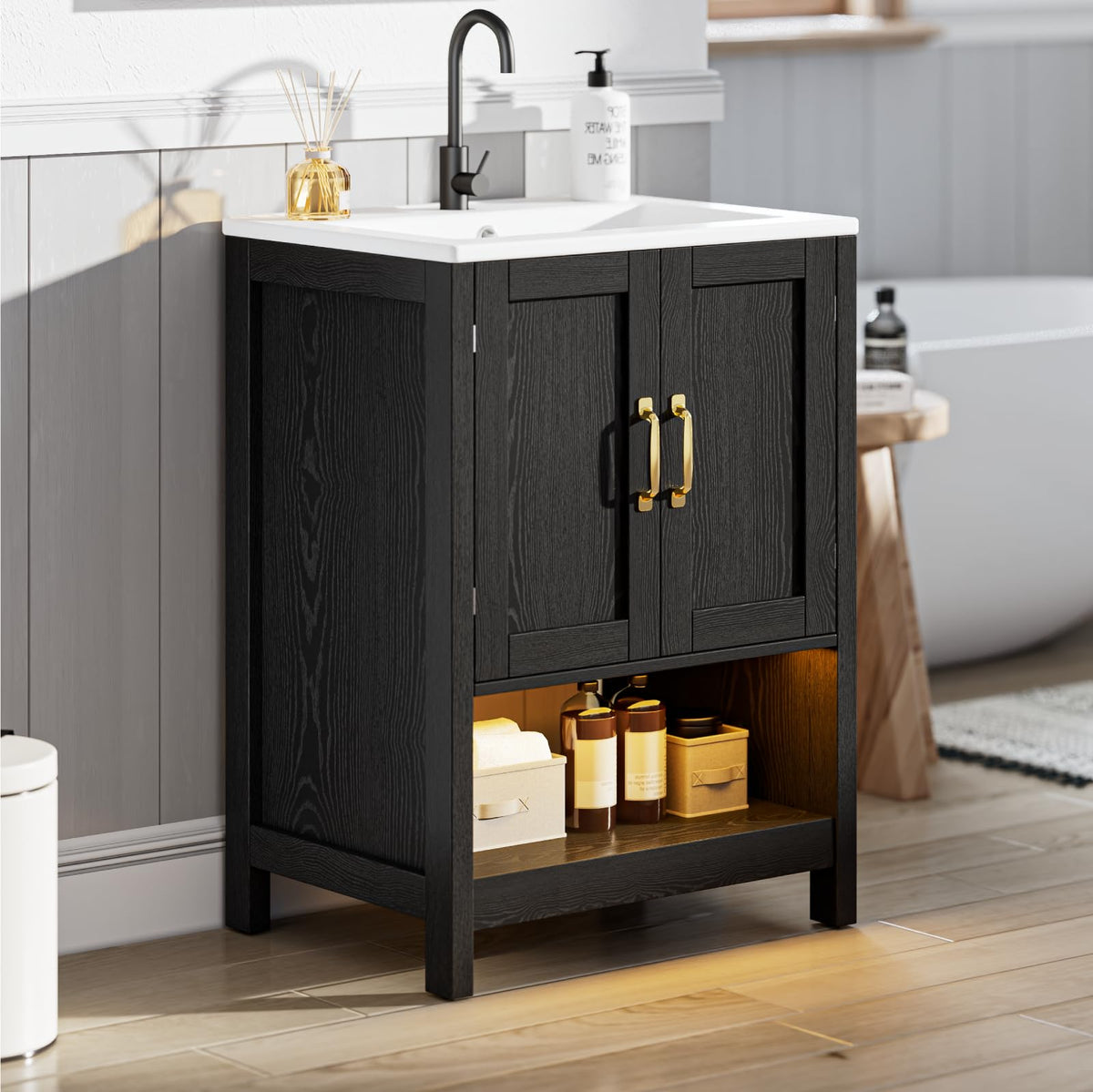 30" Bathroom Vanity with Sink, Modern Bathroom Cabinet, White
