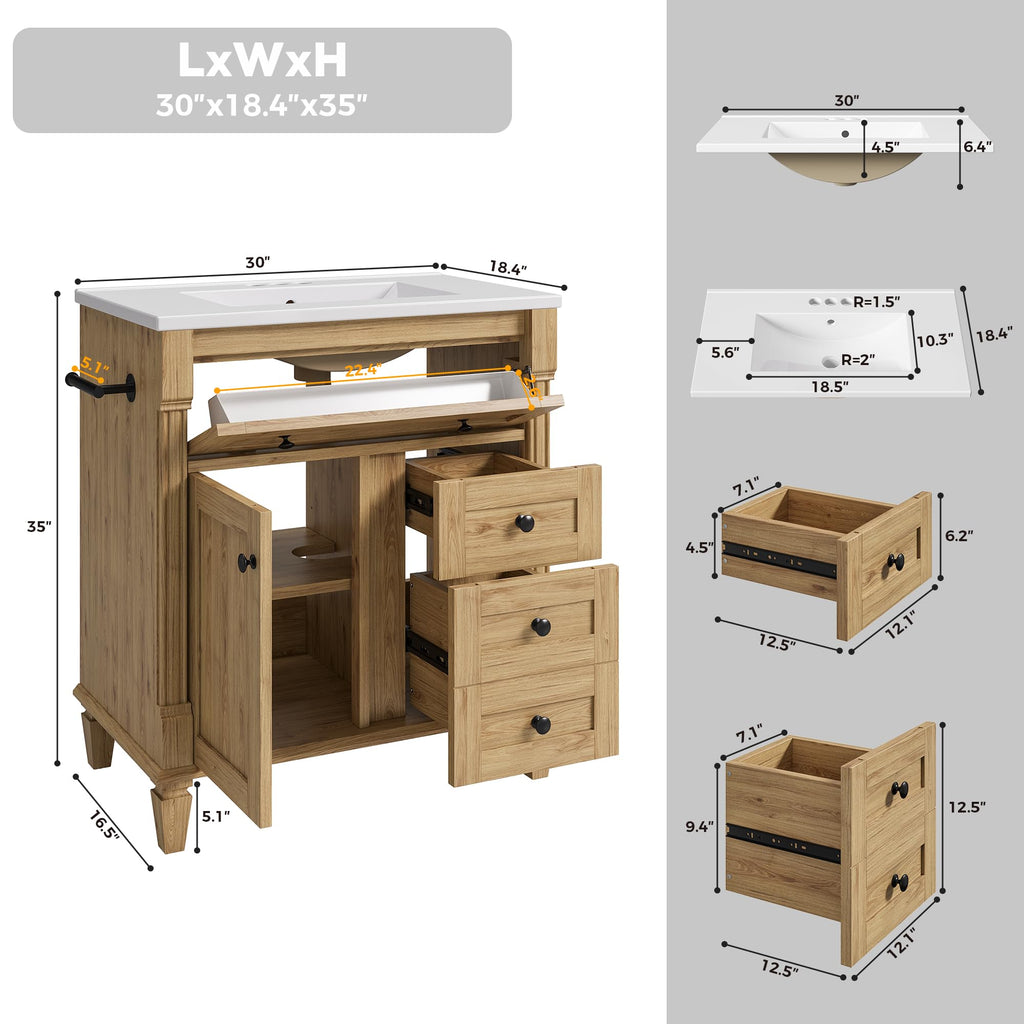 LIKIMIO 36 Inch Bathroom Vanity with Sink, Adjustable Solid Wood Legs