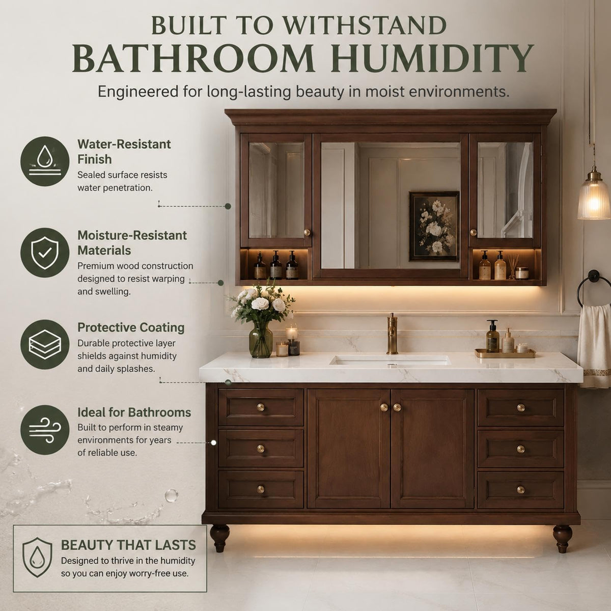 52 in Freestanding Single Sink Bathroom Vanity with Mirror Cabinet