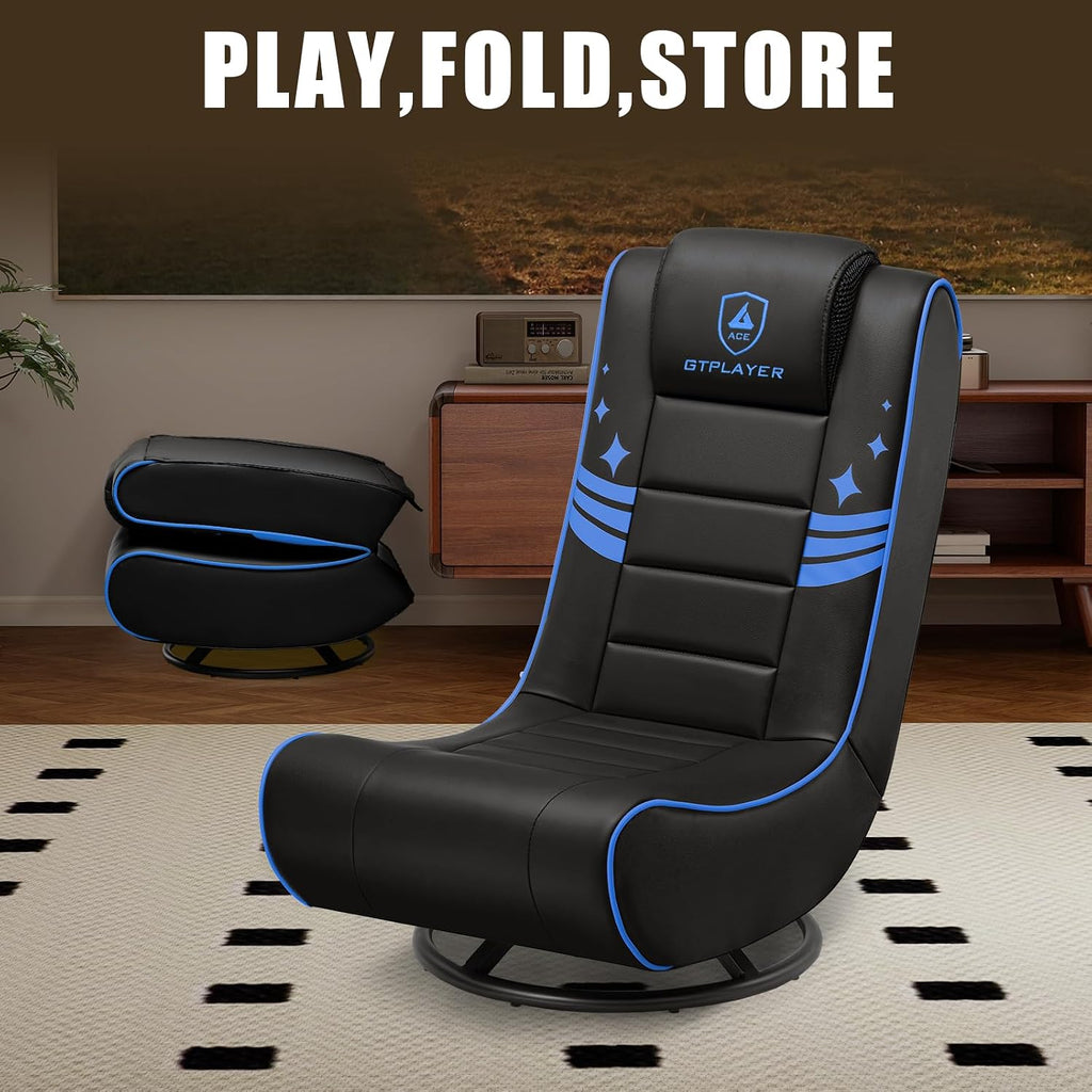 GTPLAYER Floor Gaming Chair Foldable Swivel Floor Chairs for Kids Boys Comfy Video Game Seat with 360Â° Multipurpose for Gamers, Bedroom or Game Room(Black-Blue)
