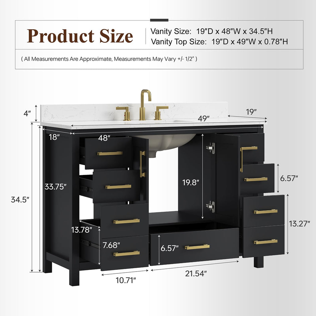36 Inch Modern Bathroom Vanity with Sink, Black