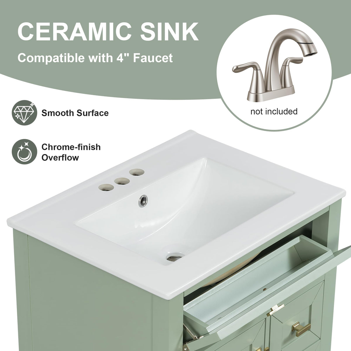 36 Inch Bathroom Vanities with Undermount Ceramic Sink, Storage Cabinet with Soft Closing Doors and Three Drawers, Solid Wood Frame, Natural Wood