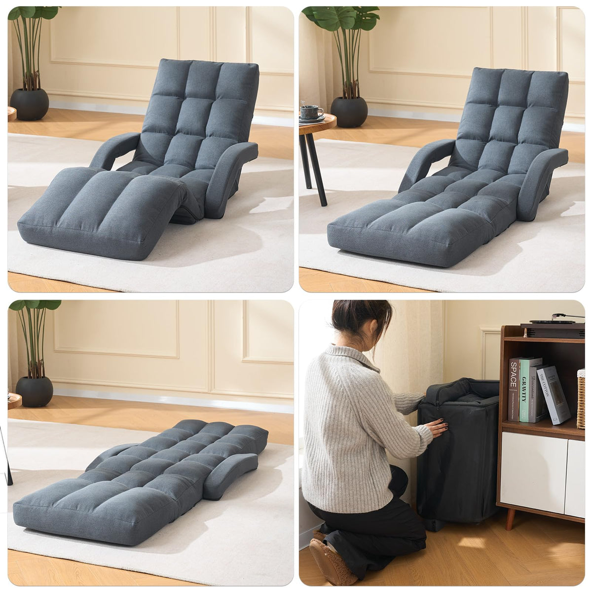 Adjustable Floor Gaming Chair with Footrest, 14-Position Backrest