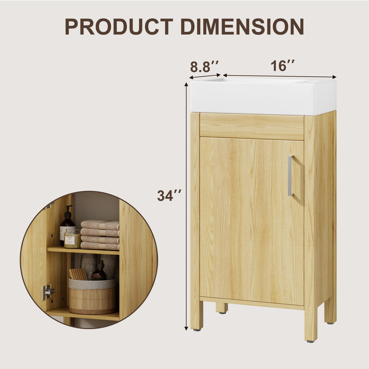 Garvee 24" Bathroom Vanity with Sink, Freestanding Bathroom Cabinet