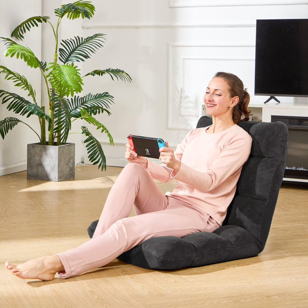 Folding Floor Gaming Chair 14-Poistion Cushioned Adjustable Floor Lazy Sofa Chair w/Breathable Cotton & Skin-Friendly Velvet for Adults & Kids Perfect for Reading Gaming Meditating, Darkblue