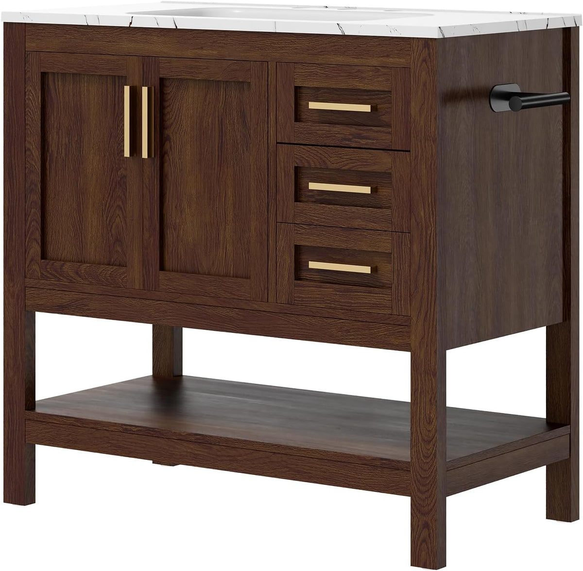 36 Inch Bathroom Vanity with Sink, Saw Cut Brown