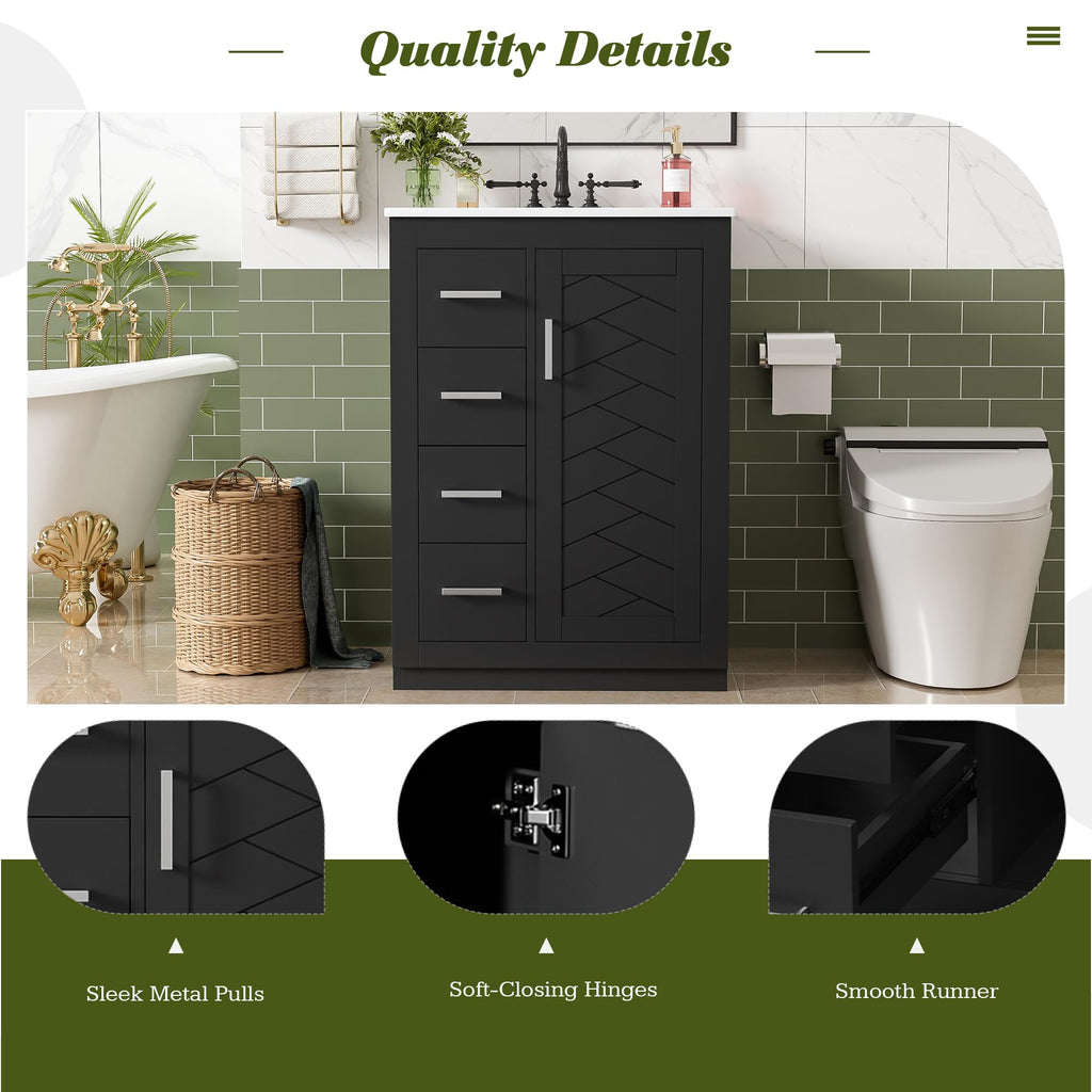 30 Inch Green Bathroom Vanity with Sink & Gold Handles,Light Luxury