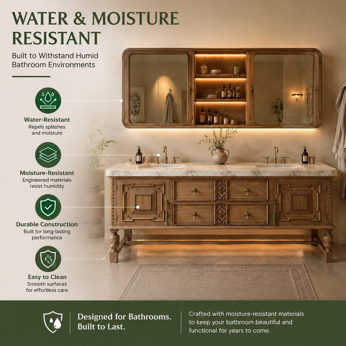 72 in Freestanding Double-Sink Bathroom Vanity with Mirror Cabinet