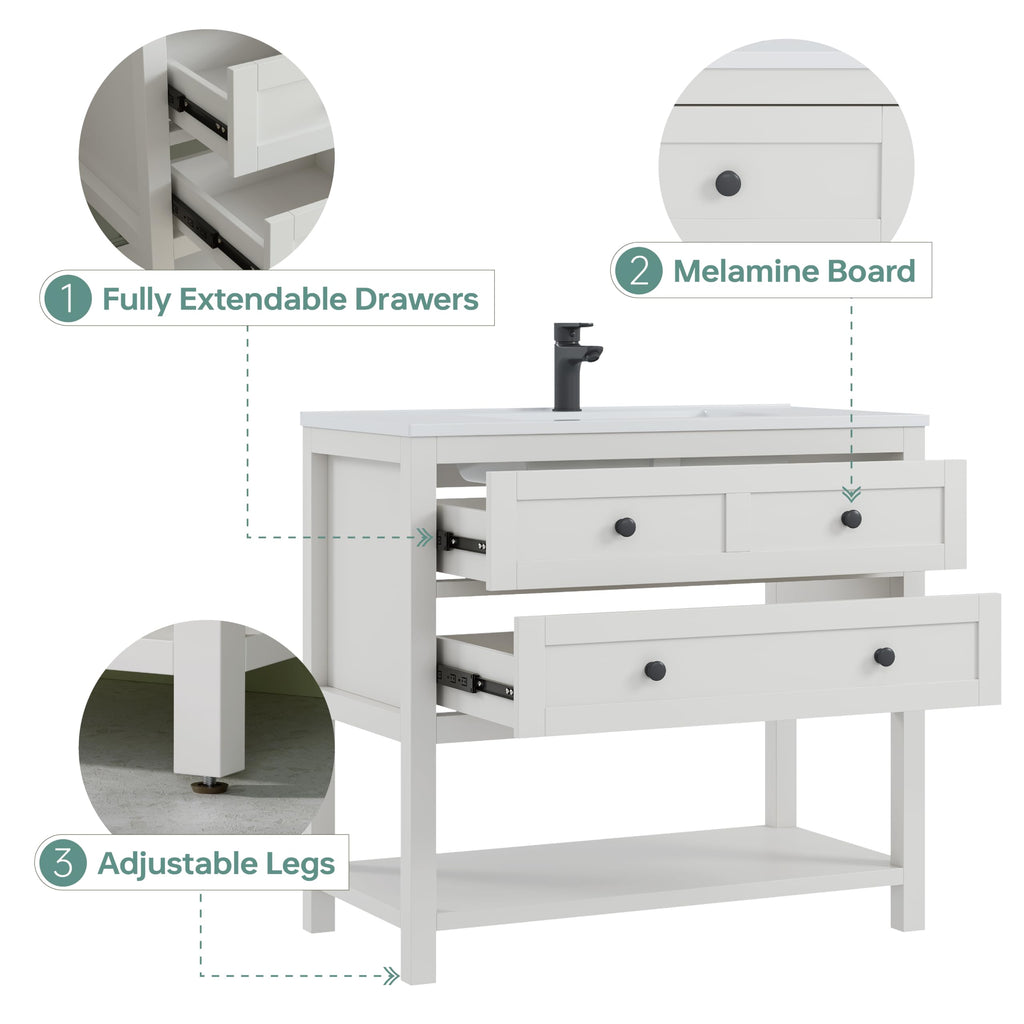 42 Inch Bathroom Vanity with Sink, Fully-Assembled, Walnut
