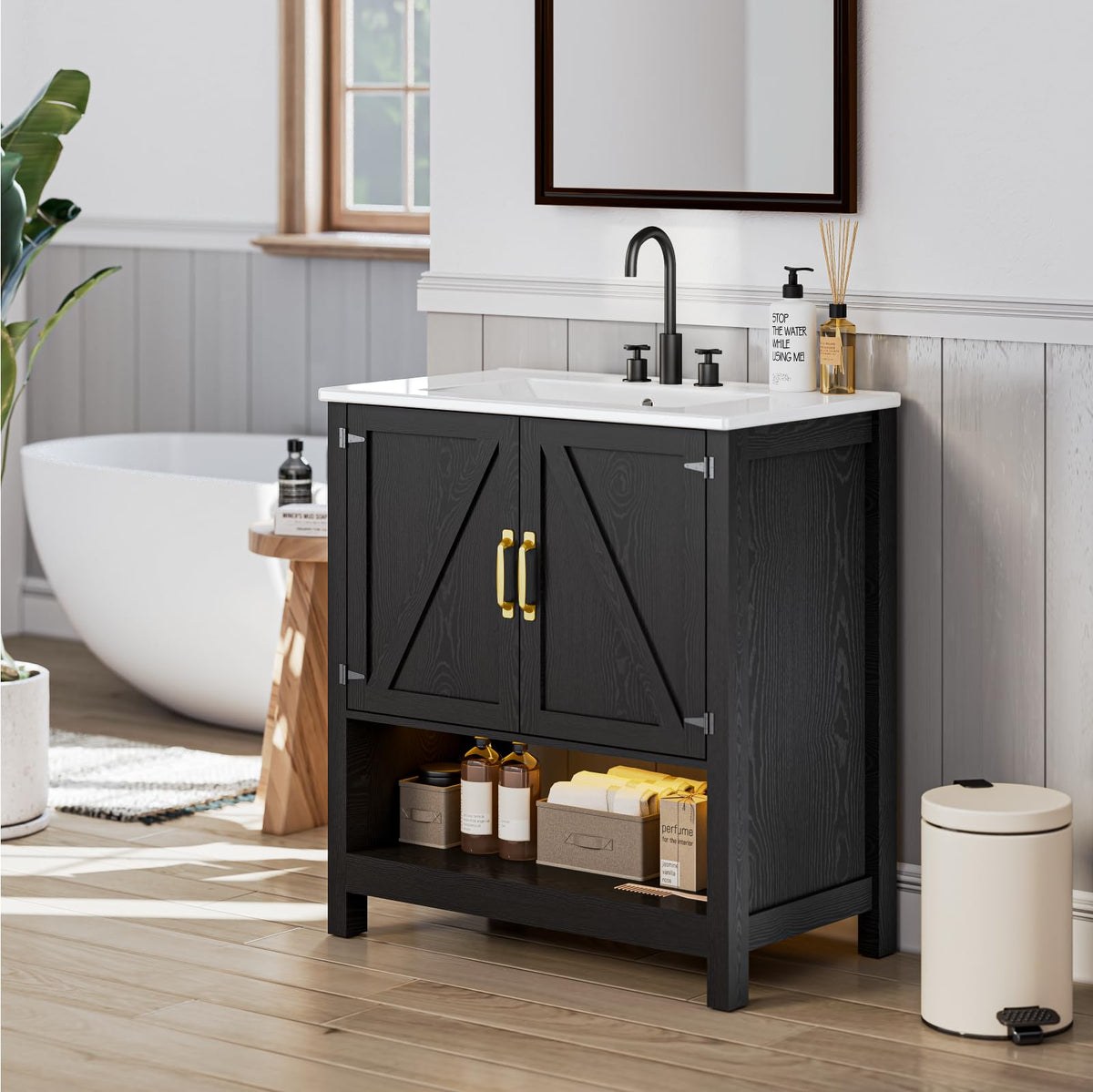 30" Bathroom Vanity with Sink, Modern Bathroom Cabinet, White