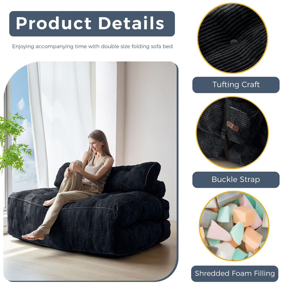 MAXYOYO Folding Sofa Bed, Convertible Chair Bed with Pillow