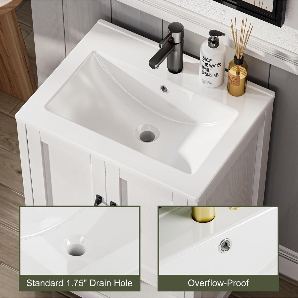 30" Bathroom Vanity with Sink, Modern Bathroom Cabinet, White