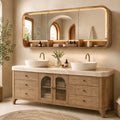 76 IN Freestanding Double Bathroom Vanity with Vessel Sinks & LED Mirror