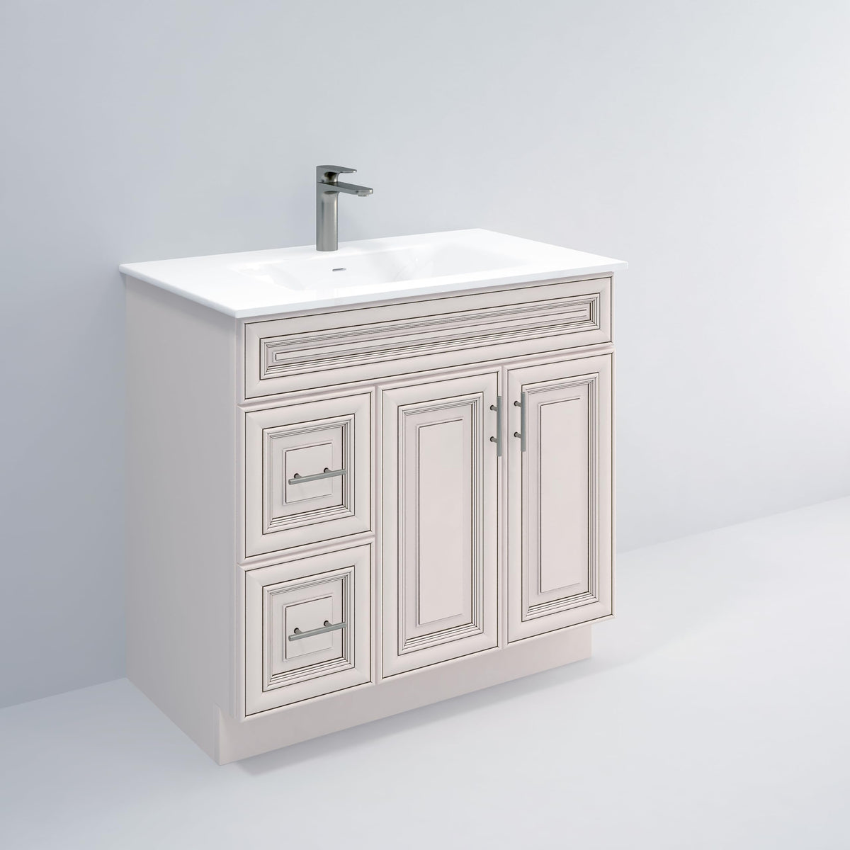 36" Maple Walnut Bathroom Vanity Base â Ready-to-Assemble Sink Cabinet with Drawers, Shaker Style Storage, Base Only, No Top or Sink