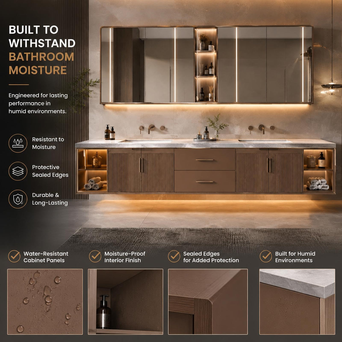 60 IN Floating Double Bathroom Vanity with Sinks & LED Mirror Cabinet