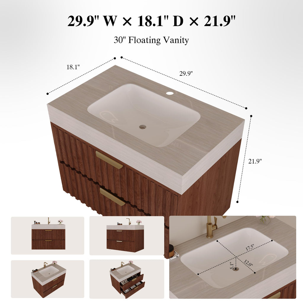36 Inch Bathroom Vanity with Sink, Black Floating Wall Mounted Vanity